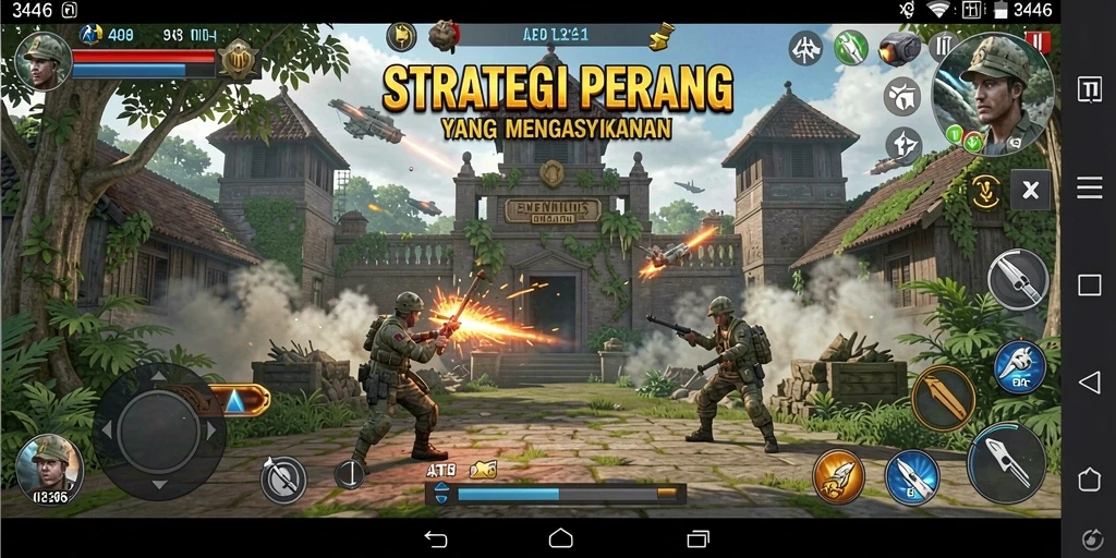 Tampilan gameplay menakjubkan di 3446 dengan aksi perang yang intens.