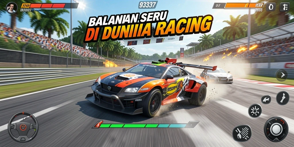 Tangkapan layar gameplay 93337 dengan aksi balapan yang mendebarkan.