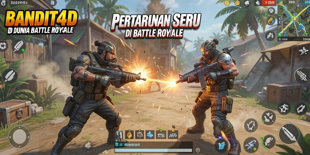 Screenshot dari gameplay intens di BANDIT4D, menampilkan aksi Battle Royale yang mendebarkan.