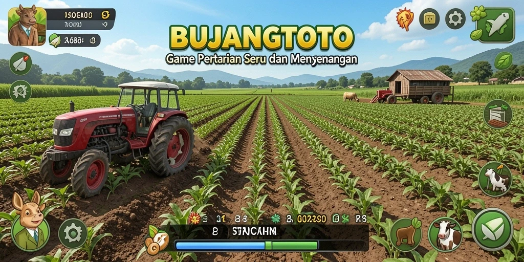 Screenshot utama BUJANGTOTO menunjukkan gameplay bertani yang seru.