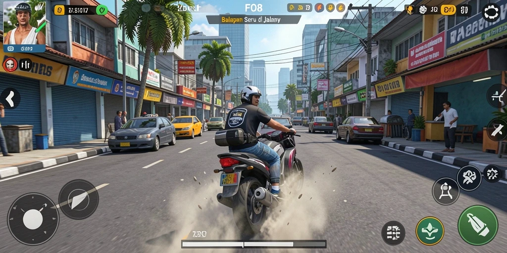 Screenshot gameplay yang menampilkan aksi balapan seru di FO8.