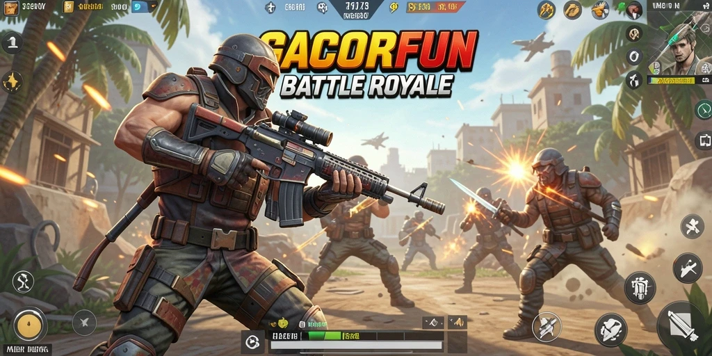 Tampilan seru gameplay GACORFUN dalam pertempuran Battle Royale.