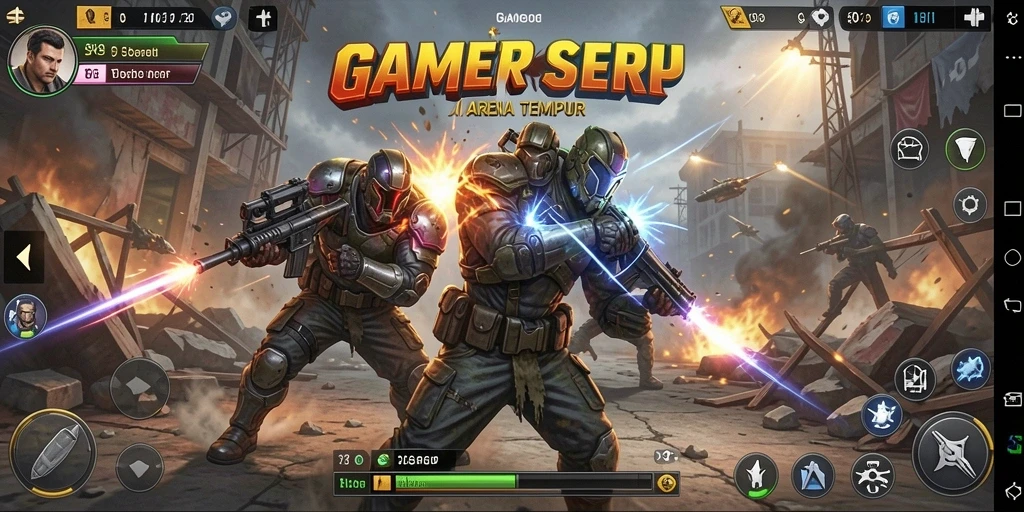 Tampilan pertarungan intens dengan karakter beragam di GAMERP.