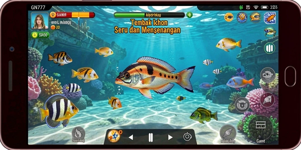 Screenshot gameplay seru Tembak Ikan GN777 dengan aksi menembak ikan.