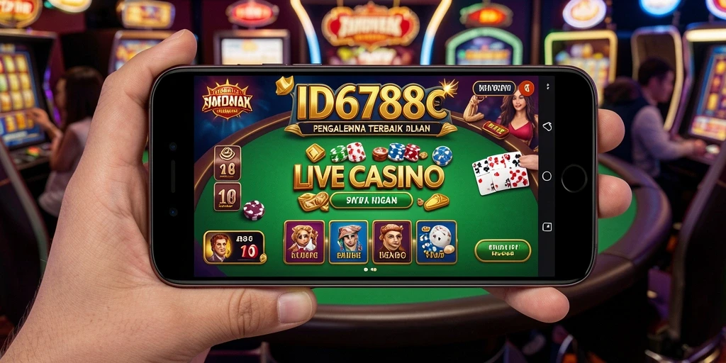 Tampilan utama gameplay ID6788 dengan dealer langsung dan meja permainan.