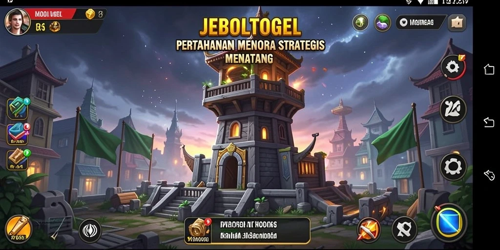 Screenshot menampilkan aksi pertahanan menara di JEBOLTOGEL.