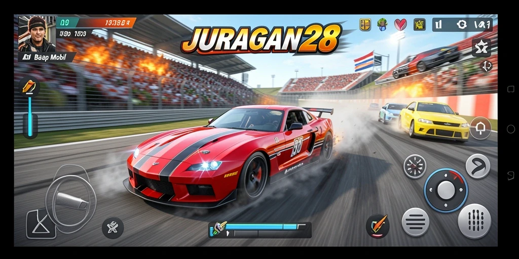 Tampilan gameplay mendebarkan dengan mobil balap beraksi.