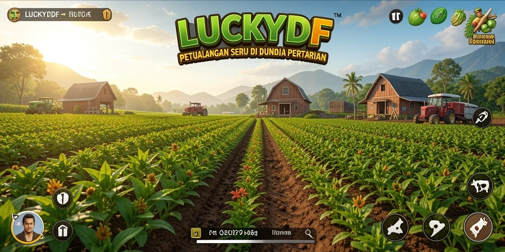 Tangkapan layar gameplay LUCKYDF dengan suasana ladang yang subur.