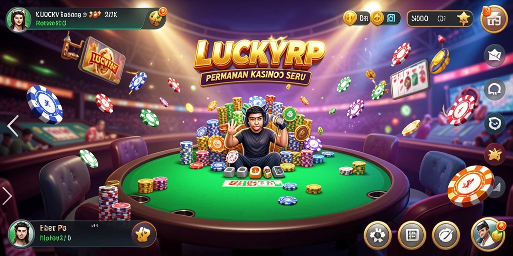 Tampilan gameplay menegangkan di LUCKYRP dengan mesin slot yang berwarna-warni.