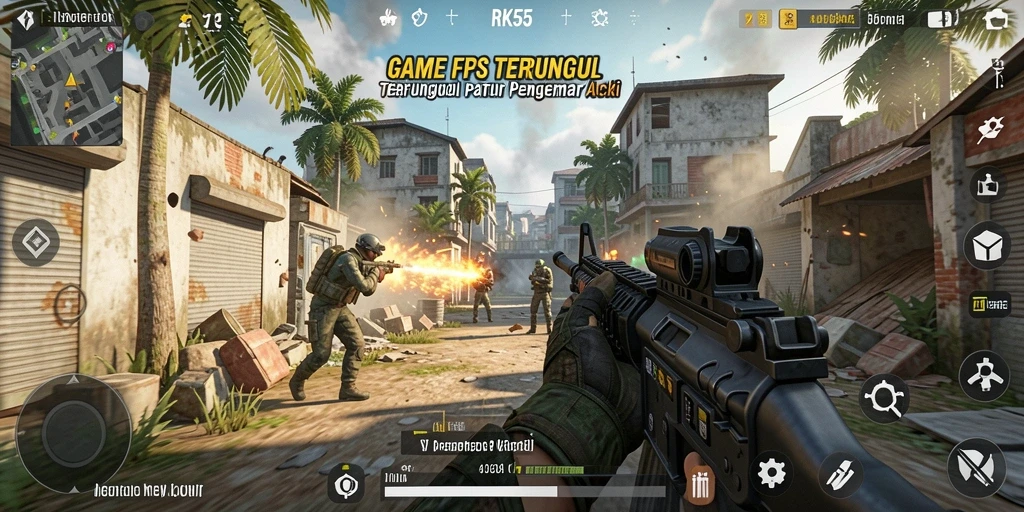 Screenshot gameplay RK55 menampilkan aksi tembak-menembak yang mendebarkan.