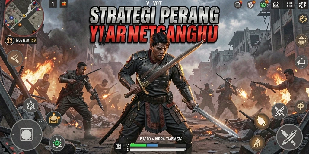 Screenshot gameplay V07 menampilkan aksi pertempuran strategi yang intens.