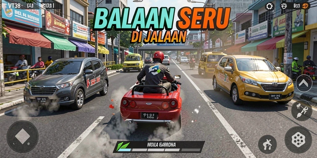Tampilan seru gameplay VT38 dengan balapan yang mendebarkan.